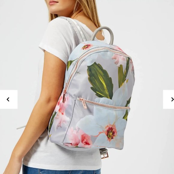 Ted Baker Osmoni Chatsworth Bloom Nylon Backpack bag grey floral nwot